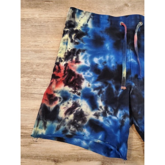 GUESS Tie Dye French Terry Cloth Sweat Shorts 7" Inseam Frayed Hem Sz L - Picture 5 of 16